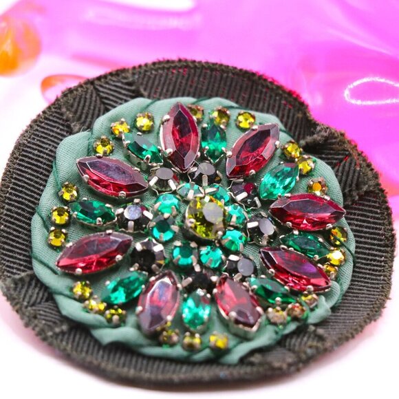 Prada Signed Made in Italy 3" Gem Covered Layered Fabric Brooch/Pin - Picture 1 of 4